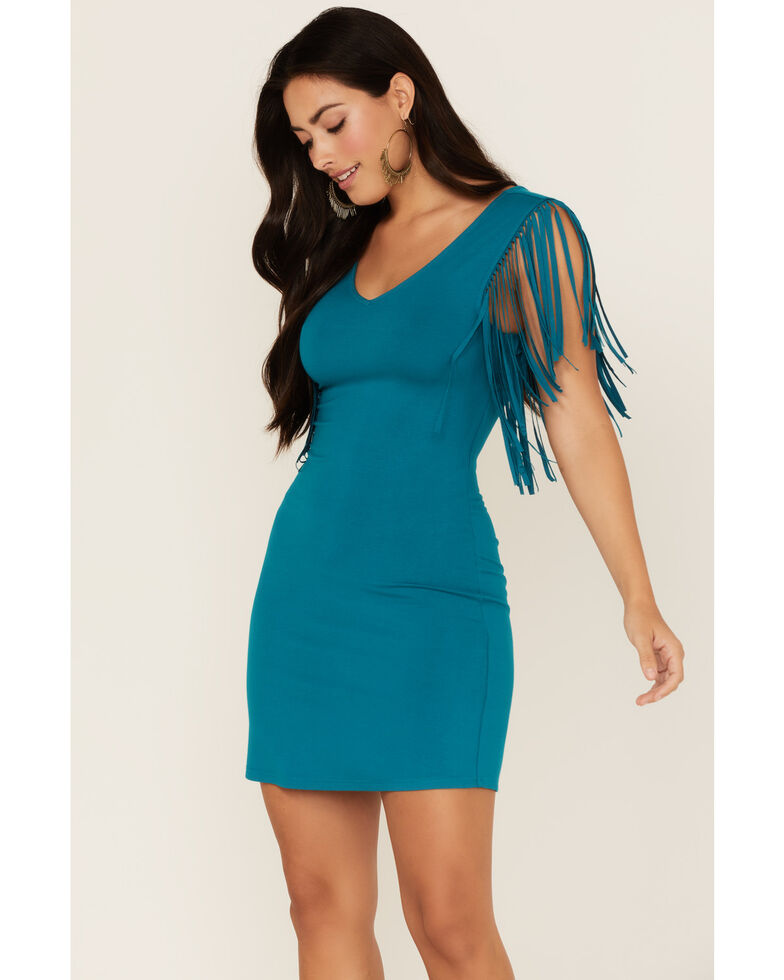 Idyllwind Women's Countrywood Jersey Fringe Dress , Blue, hi-res