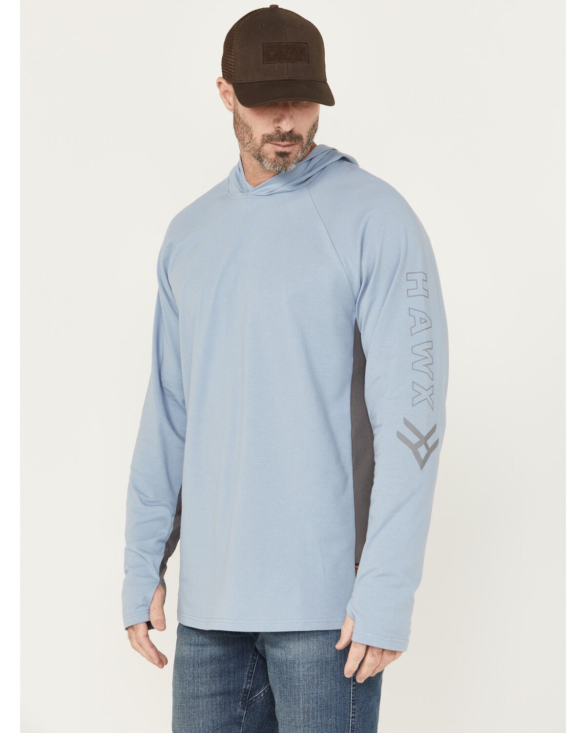 Hawx Men's Sundown Colorblock Hooded Long Sleeve T-Shirt, Light Blue, hi-res