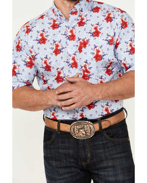 Image #3 - Ariat Men's Jeremiah Floral Print Short Sleeve Button-Down Western Shirt - Tall, Light Blue, hi-res