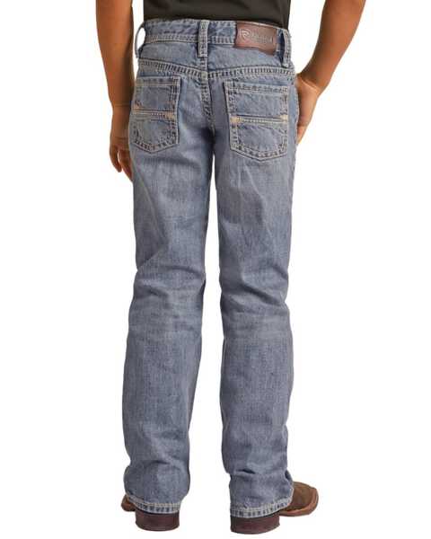 Image #1 - Rock & Roll Denim Boys' Medium Wash Flat Seam Bootcut Denim Jeans , Blue, hi-res