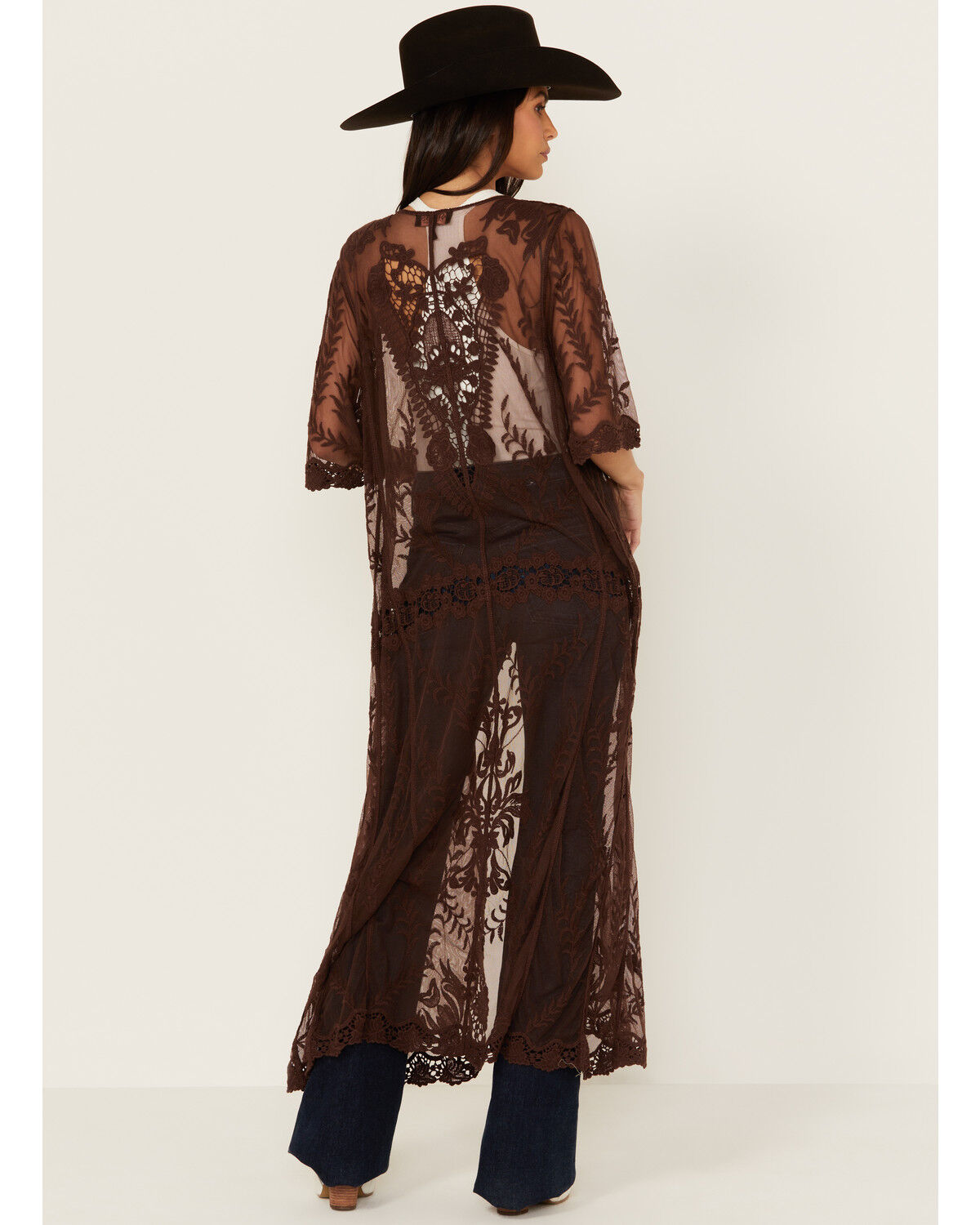Image #4 - Shyanne Women's Long Knit Lace Kimono, Dark Brown, hi-res