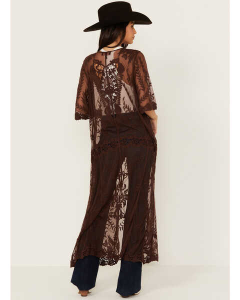 Image #4 - Shyanne Women's Long Knit Lace Kimono, Dark Brown, hi-res