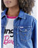 Image #5 - Wrangler® X Barbie™ Women's Dark Wash Barbie™ Logo Zip Front Denim Jacket , Dark Wash, hi-res