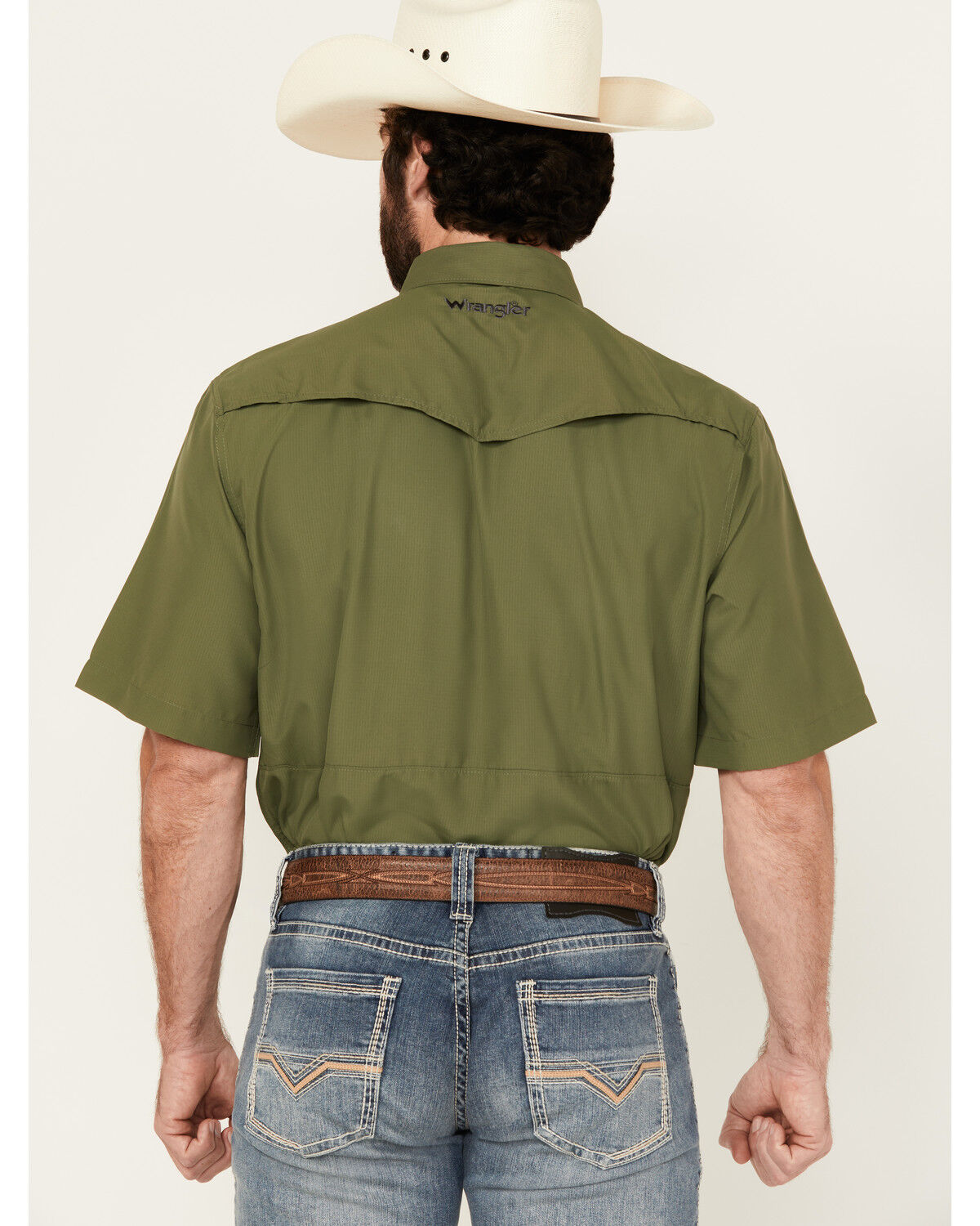 Image #4 - Wrangler Men's Solid Short Sleeve Snap Performance Western Shirt - Tall, Green, hi-res