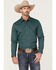 Rock & Roll Denim Men's Stretch Geo Print Long Sleeve Pearl Snap Western Shirt , Teal, hi-res
