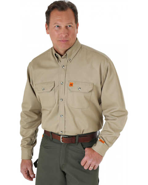 Wrangler Riggs Men's Flame Resistant Long Sleeve Shirt, Khaki, hi-res