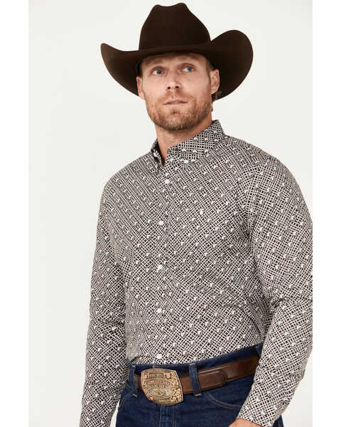 Image #2 - RANK 45® Men's Chute Gate Geo Print Long Sleeve Button-Down Western Shirt, Black, hi-res