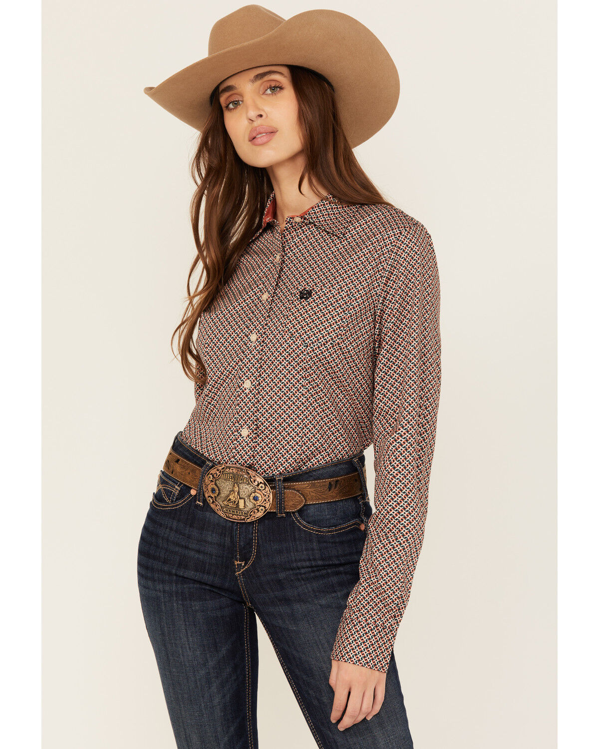 Image #1 - Cinch Women's Geo Print Long Sleeve Button-Down Western Shirt, Multi, hi-res