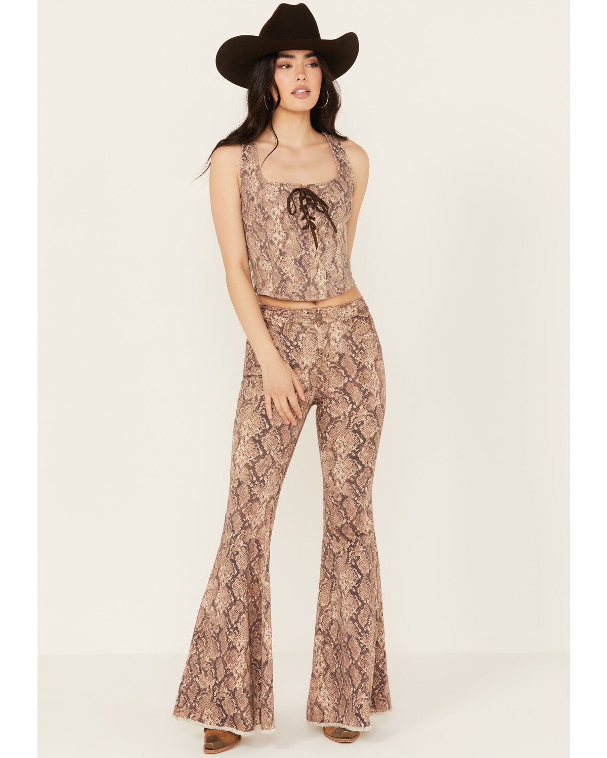Image #2 - Shyanne Women's High Rise Snake Print Super Flare Jeans, Taupe, hi-res