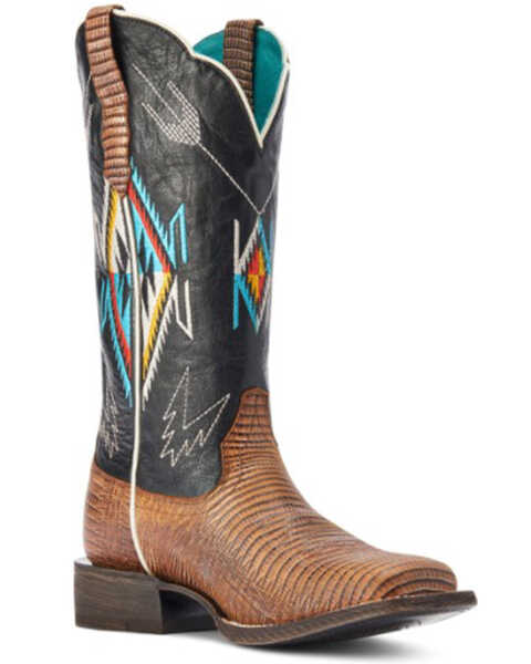 Image #1 - Ariat Women's Frontier Chimayo Ancient Southwestern Embroidered Western Boots - Broad Square Toe , Black, hi-res