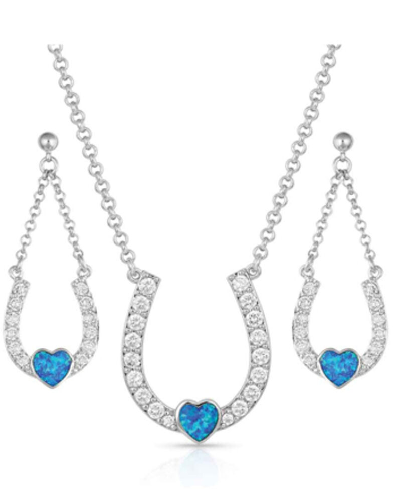 Montana Silversmiths Women's Lucky In Love Heart-Horseshoe Jewelry Set, Silver, hi-res