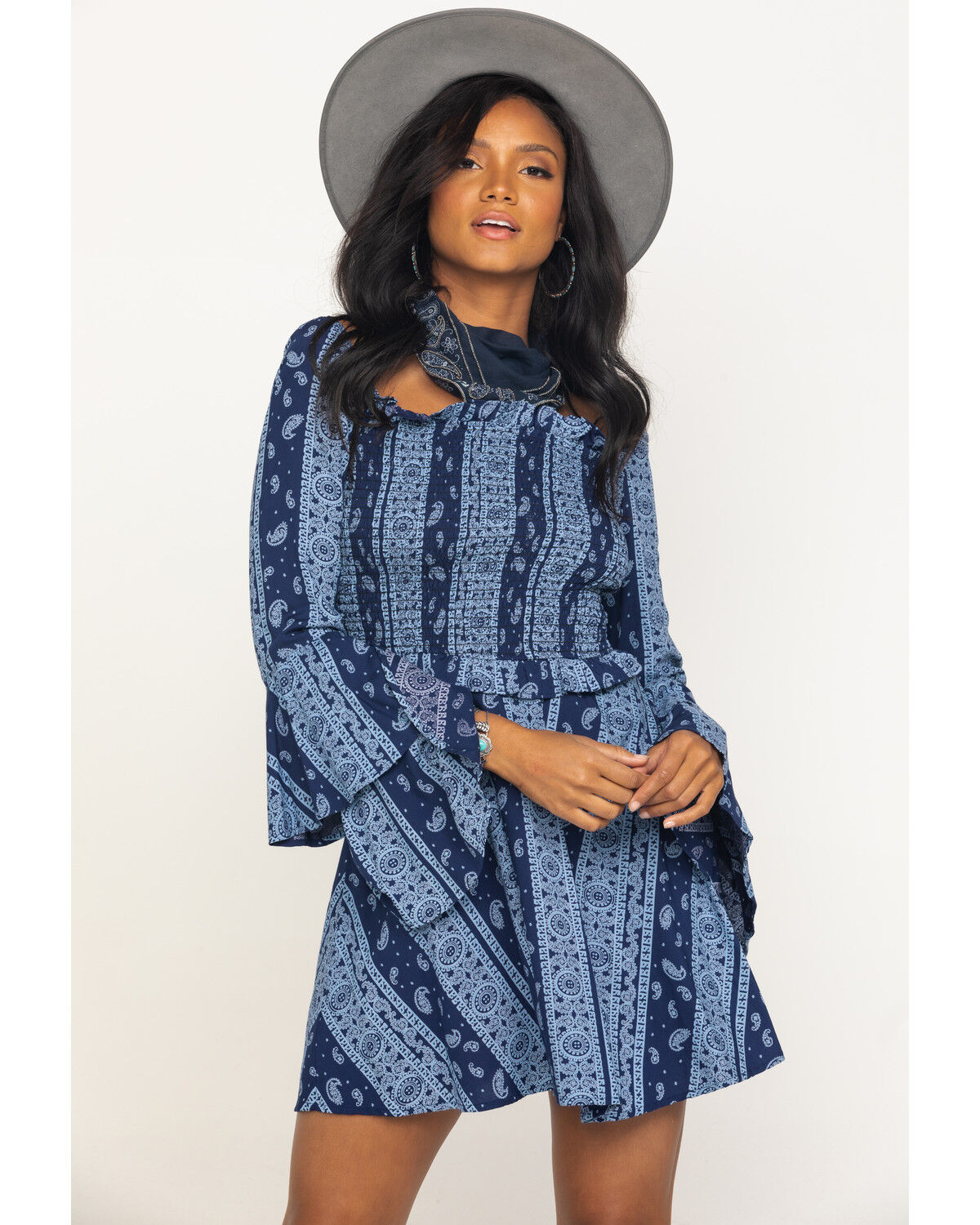 Image #1 - Rock & Roll Denim Women's Bandana Print Mini Dress, Navy, hi-res