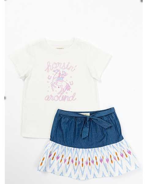 Image #1 - Shyanne Toddler Girls' Graphic Tee and Skirt - 2 Piece Set, White, hi-res