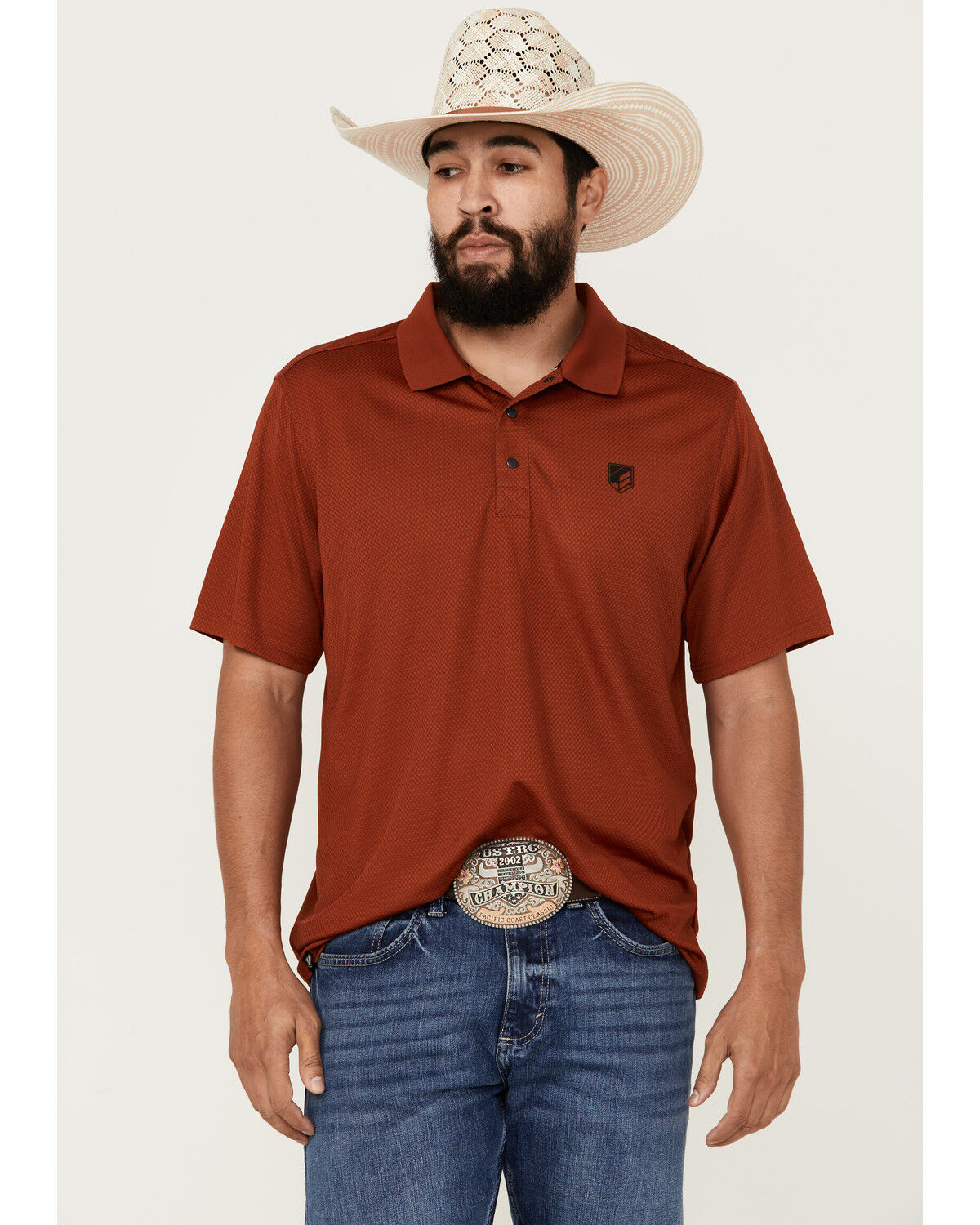Image #1 - RANK 45® Men's Laredo Short Sleeve Polo Shirt, Dark Orange, hi-res