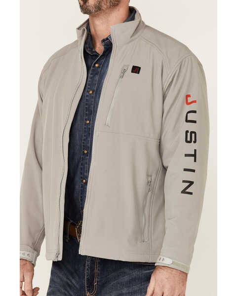 Justin Men's Solid Stillwater Logo Sleeve Zip-Front Fleece Jacket , Charcoal, hi-res