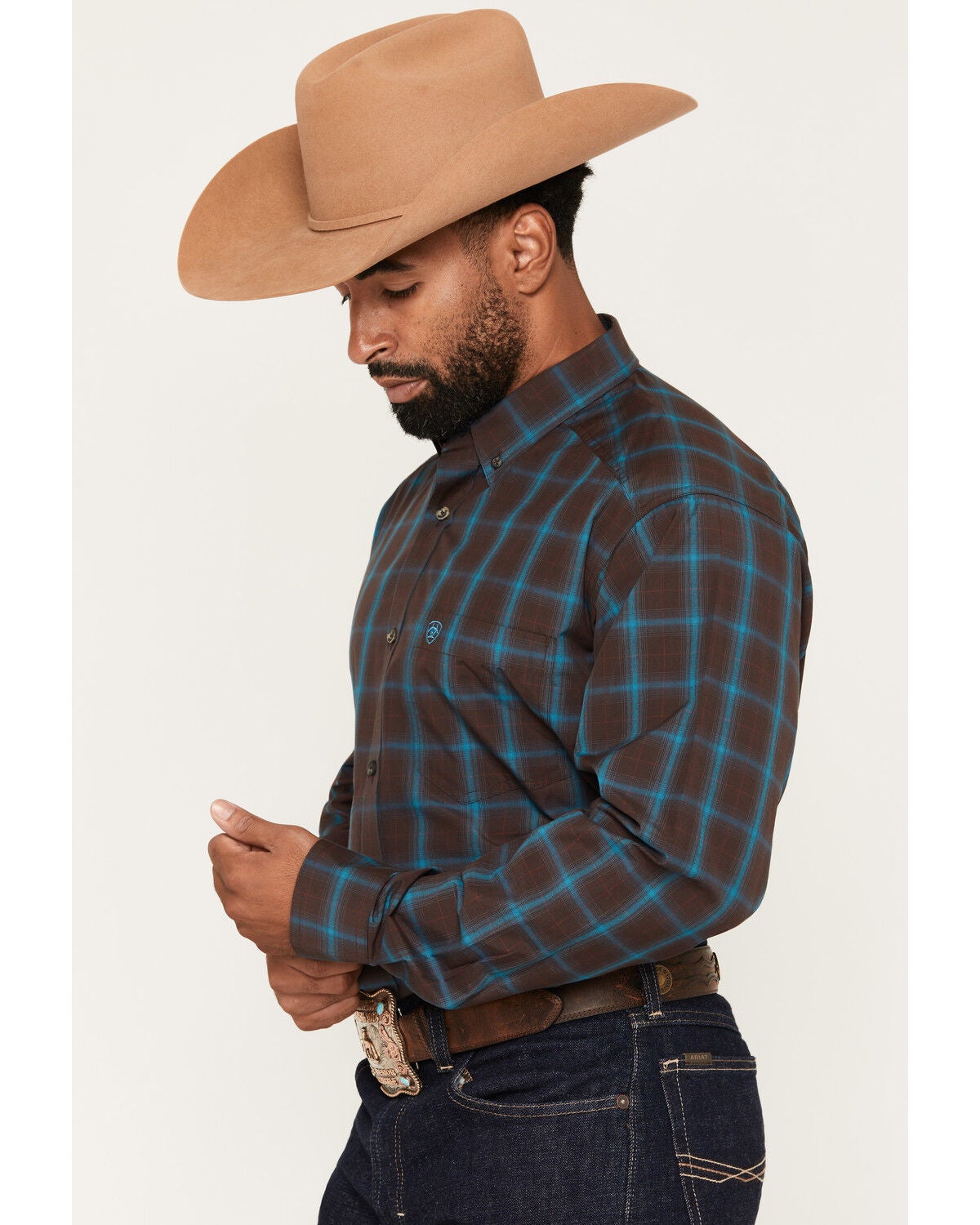 Image #2 - Ariat Men's Pro Series Duff Plaid Print Long Sleeve Button-Down Western Shirt, Chocolate, hi-res