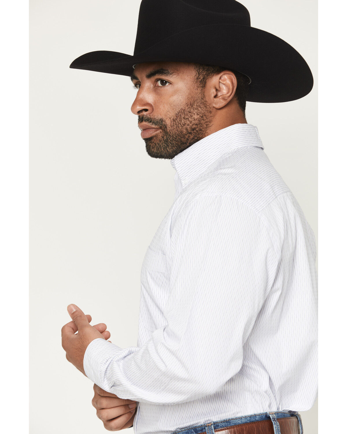 Image #2 - Panhandle Slim Men's Dobby Striped Long Sleeve Button-Down Western Shirt, Blue, hi-res