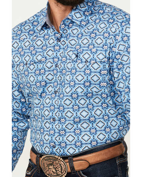 Image #3 - Rodeo Clothing Men's Southwestern Print Long Sleeve Snap Western Shirt, Blue, hi-res
