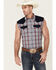 Image #1 - Cody James Men's Anthem Plaid Print Bubba Sleeveless Snap Western Shirt  , White, hi-res