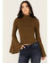 Shyanne Women's Rib Knit Mock Neck Bell Sleeve Top , Forest Green, hi-res
