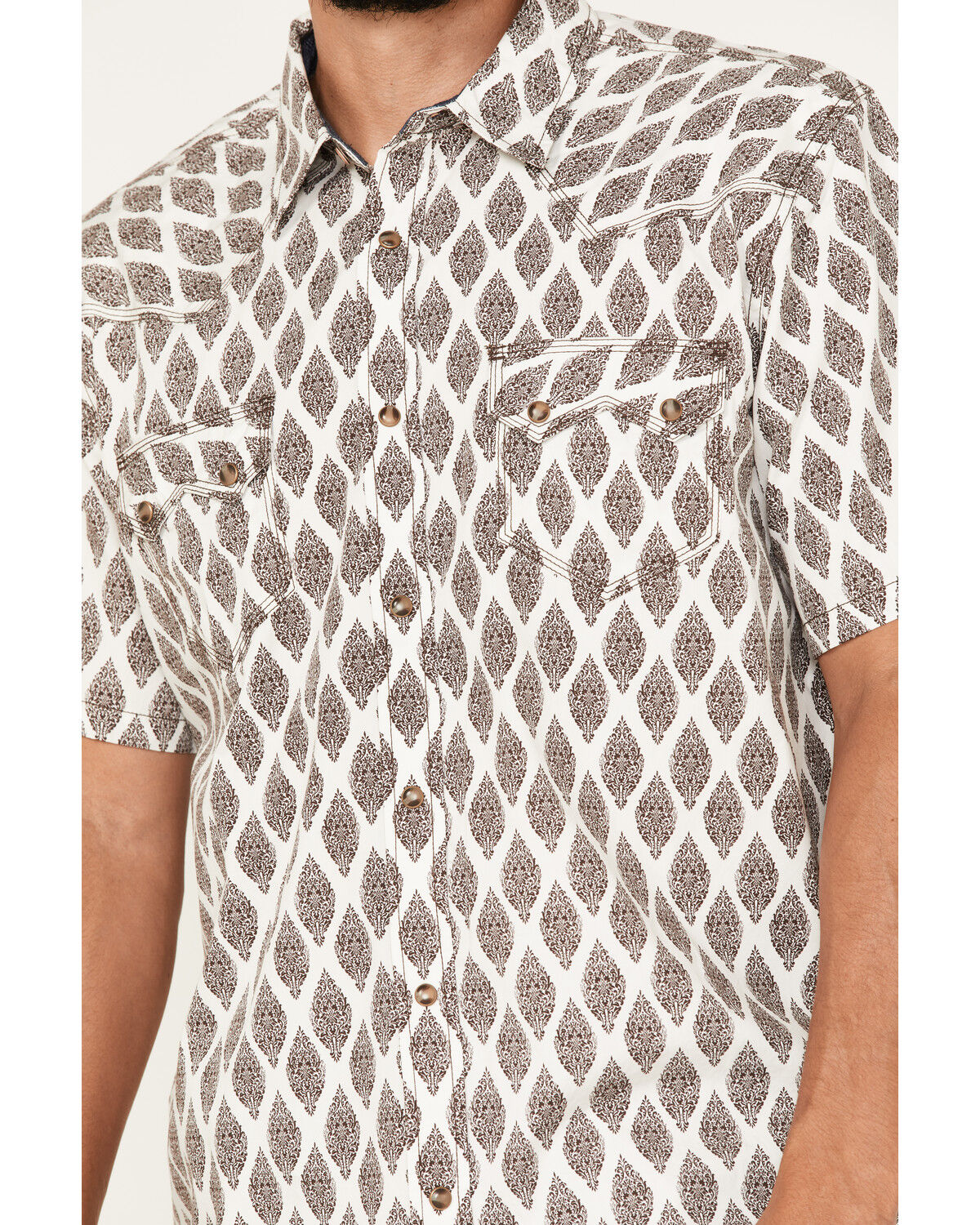 Image #3 - Moonshine Spirit Men's Bar Stool Floral Geo Print Snap Western Shirt, Brown, hi-res