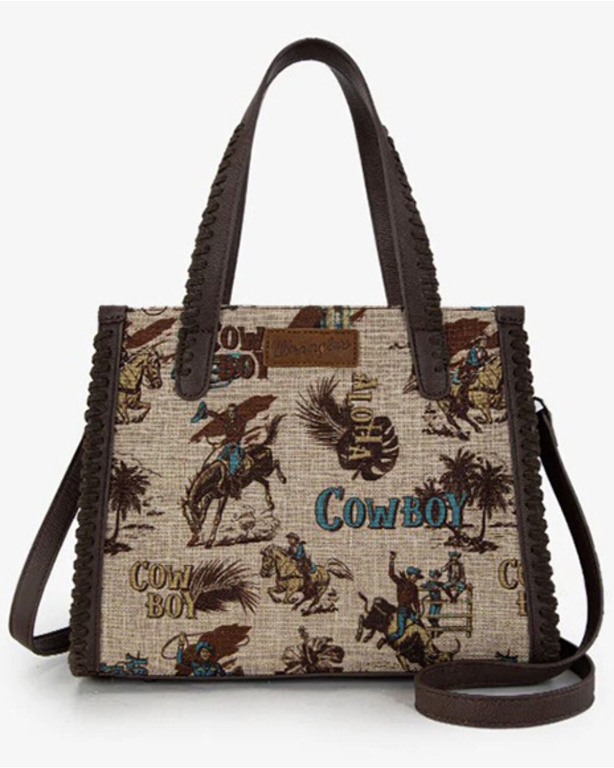 Image #1 - Wrangler Women's Cowboy Print Concealed Carry Crossbody Satchel, Tan, hi-res
