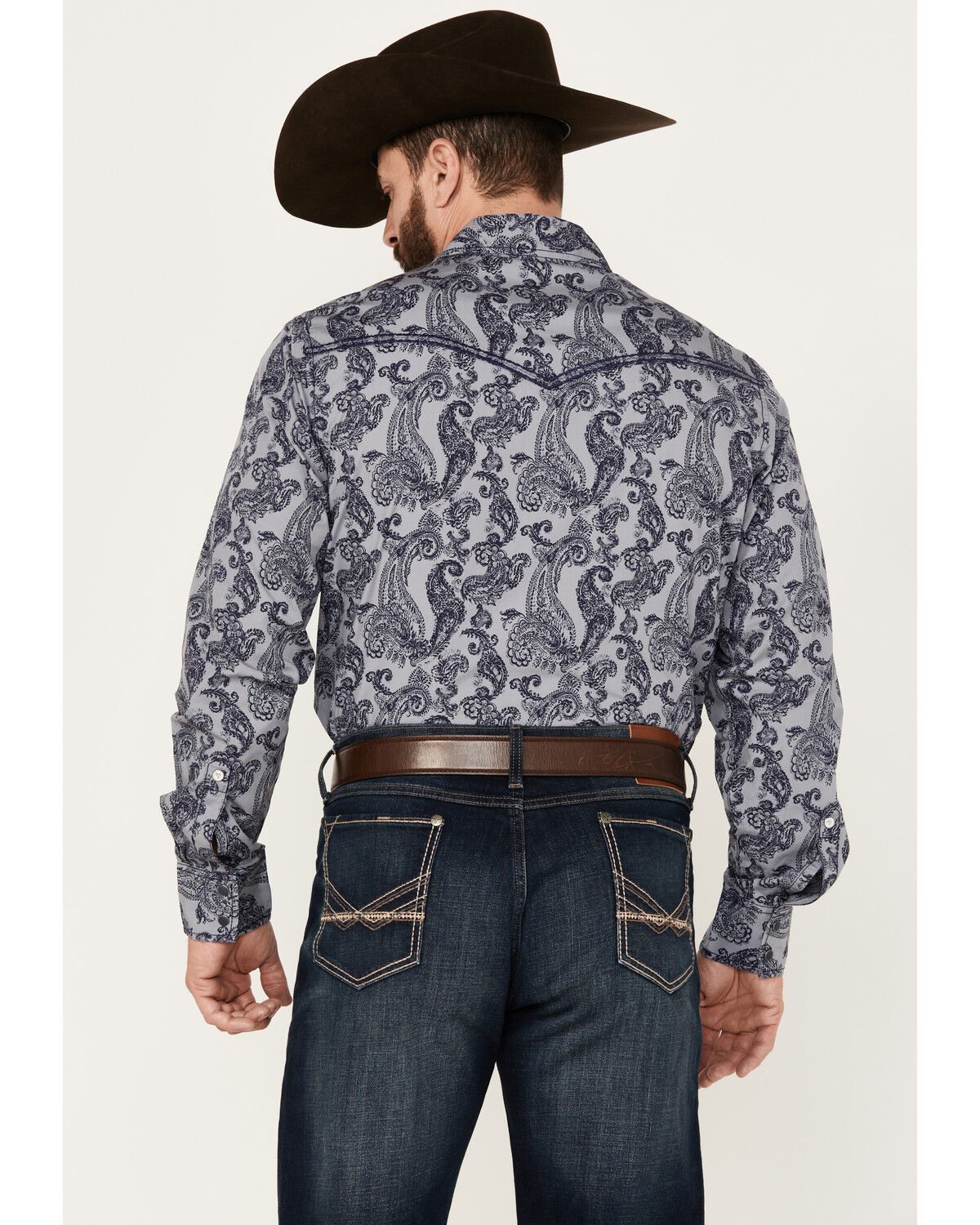 Image #4 - Wrangler Men's Rock 47 Paisley Print Long Sleeve Snap Western Shirt, Navy, hi-res
