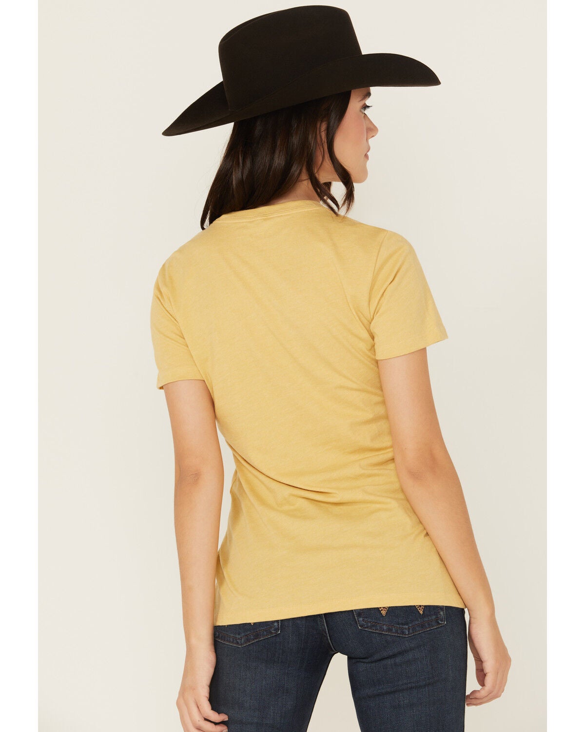 Image #4 - Ariat Women's Boot Barn Exclusive Cow Print Logo Short Sleeve Graphic Tee, Mustard, hi-res