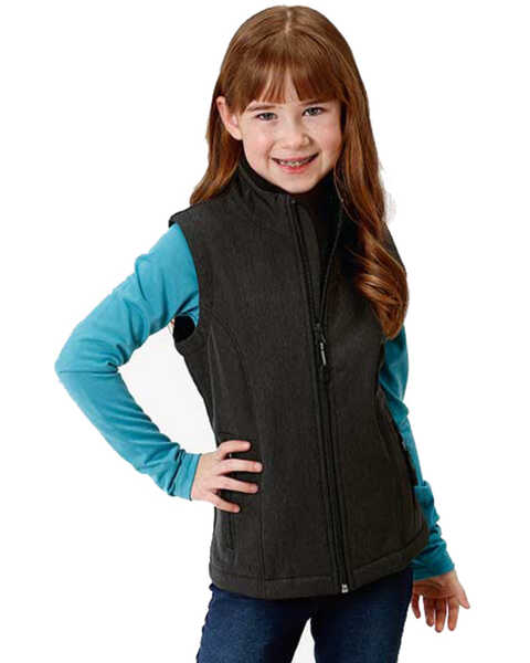 Image #1 - Roper Girls' Grey Softshell Fleece Vest, , hi-res