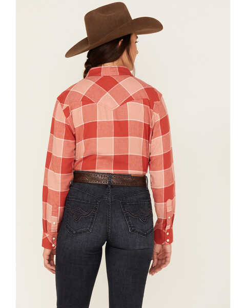 Image #4 - Wrangler Women's Plaid Print Long Sleeve Western Flannel Pearl Snap Shirt, Rust Copper, hi-res