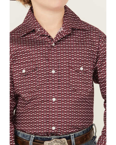 Image #3 - Rough Stock by Panhandle Boys' Geo Print Long Sleeve Pearl Snap Shirt, Burgundy, hi-res