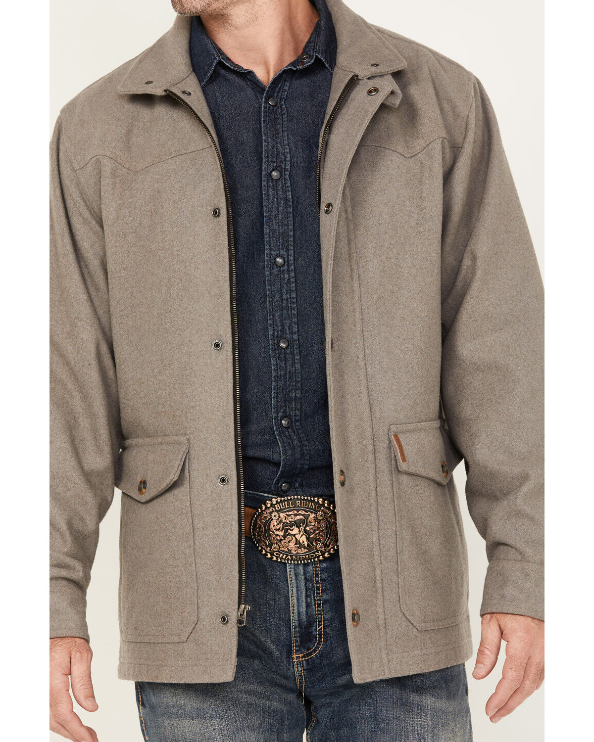Image #3 - Cinch Men's Wool Solid Snap Jacket, Grey, hi-res
