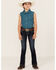 Rock & Roll Denim Girls' Horseshoe Print Sleeveless Pearl Snap Western Shirt, Turquoise, hi-res