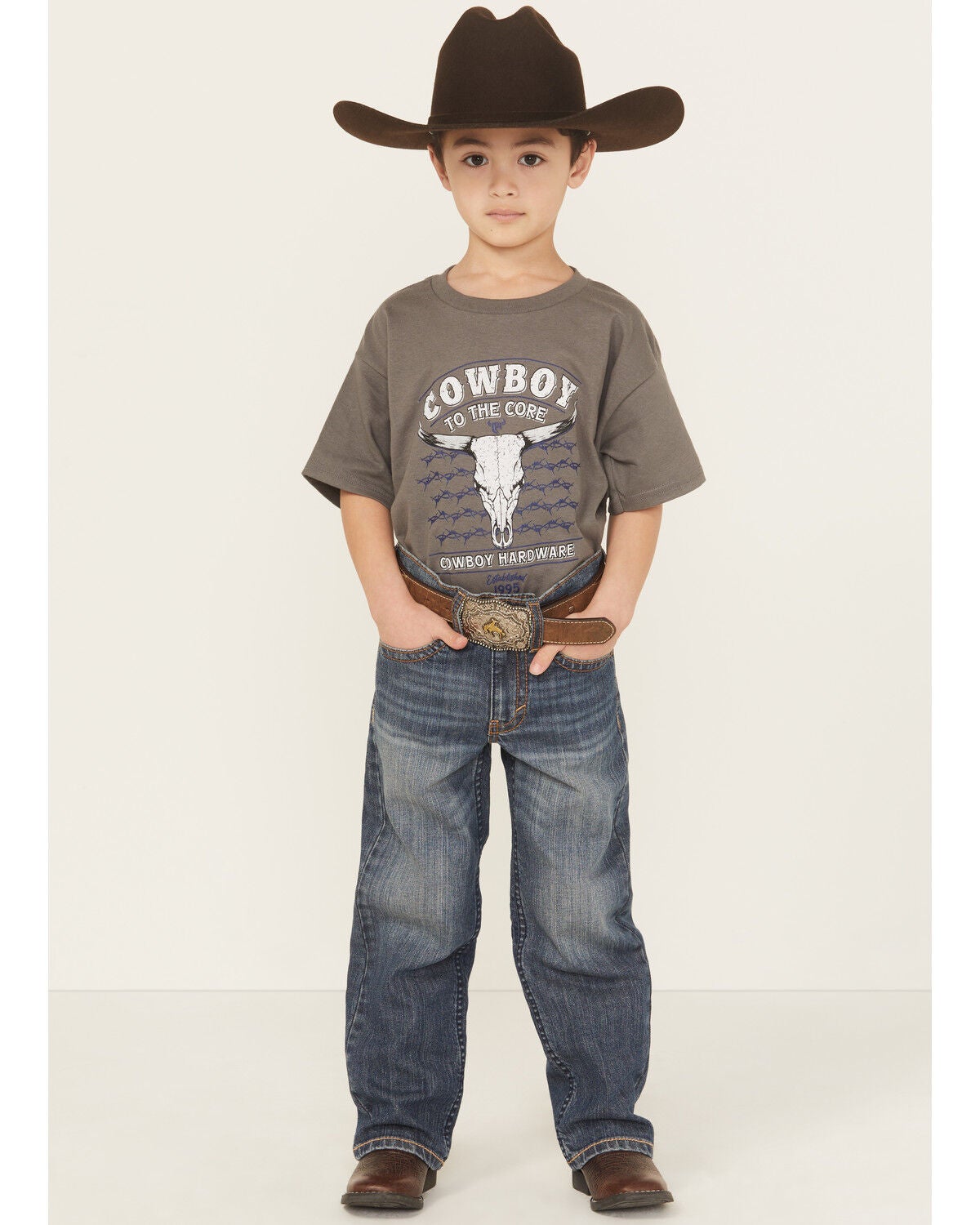 Cody James Little Boys' Wolfstooth Medium Wash Relaxed Bootcut Stretch Denim Jeans, Medium Wash, hi-res