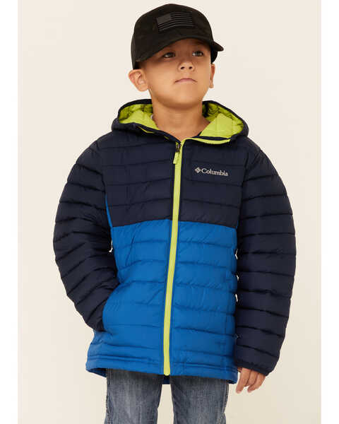 Columbia Boys' Multi Powder Lite Zip-Front Hooded Lightweight Jacket , Blue, hi-res