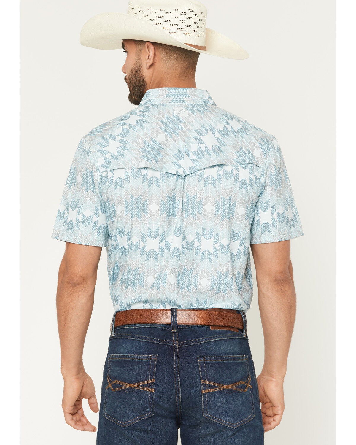 Image #4 - RANK 45&reg; Men's Pioneer Trail Southwestern Print Short Sleeve Snap Performance Western Shirt, Mint, hi-res