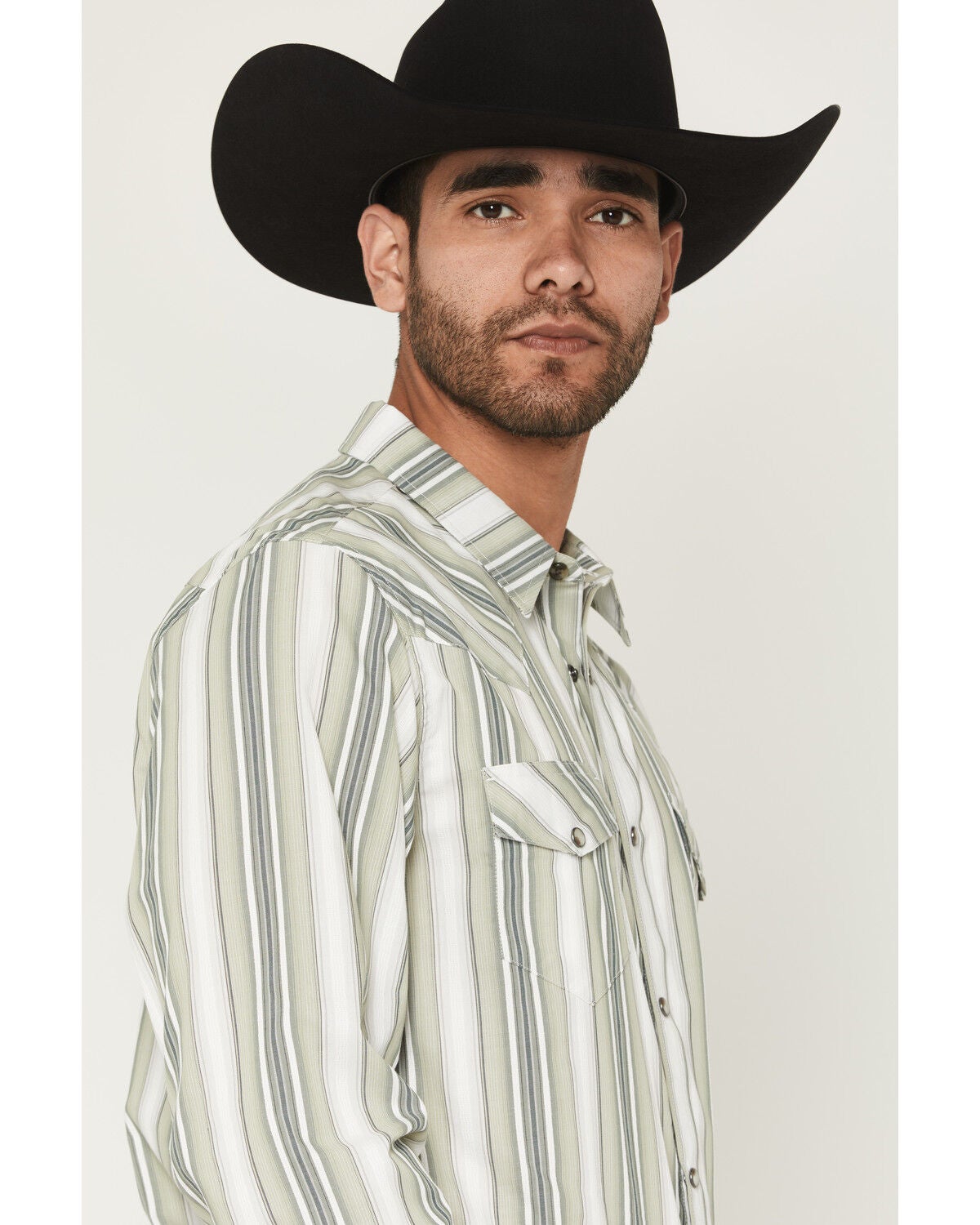Image #2 - Gibson Trading Co Men's Dustline Striped Long Sleeve Snap Western Shirt, Sage, hi-res