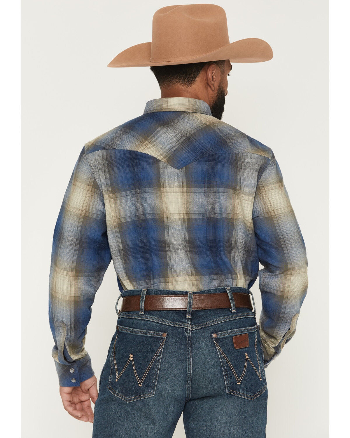 Image #4 - Pendleton Men's Boot Barn Exclusive Wyatt Plaid Print Long Sleeve Snap Western Shirt, Blue, hi-res