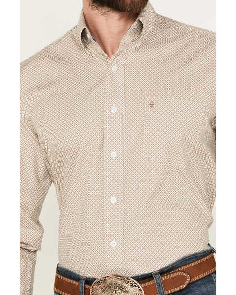 Stetson Men's Geo Print Long Sleeve Button Down Western Shirt, Brown, hi-res