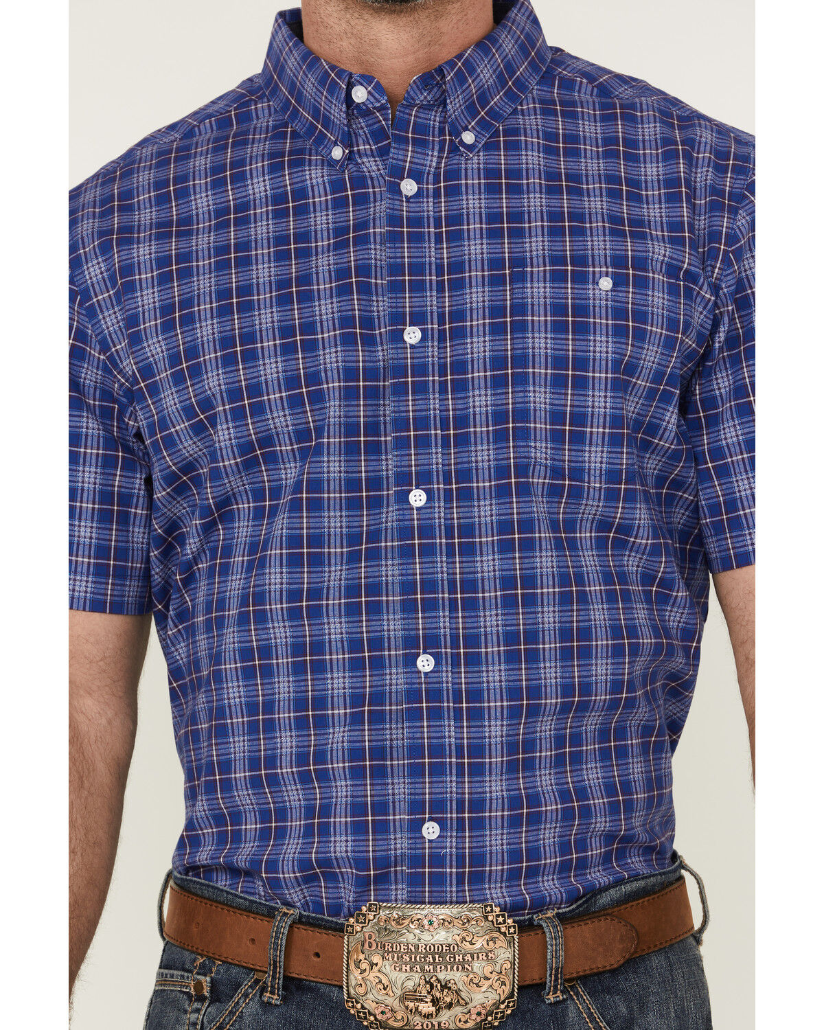 Image #3 - RANK 45® Men's Charge Small Plaid Print Button-Down Western Shirt, Blue, hi-res