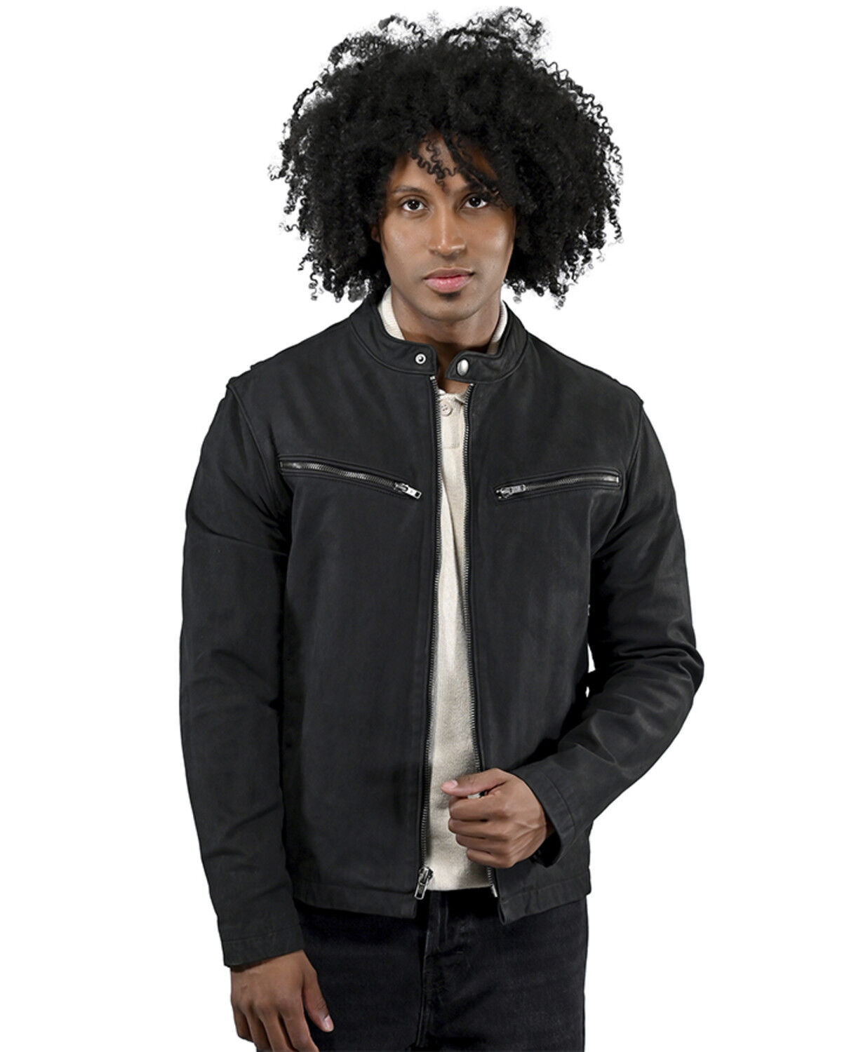 Image #1 - Frye Men's Racer Vintage Zip-Up Leather Jacket, Black, hi-res
