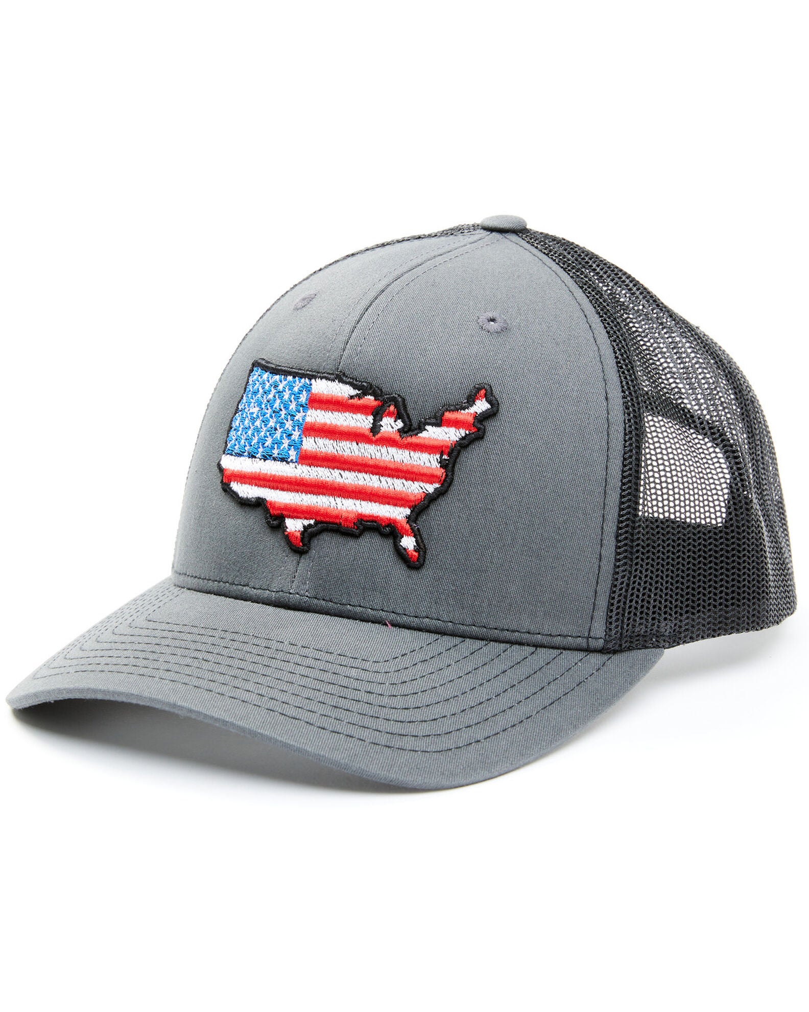 Oil Field Hats Men's Gray & Black American Flag US Patch MeshBack Ball Cap
