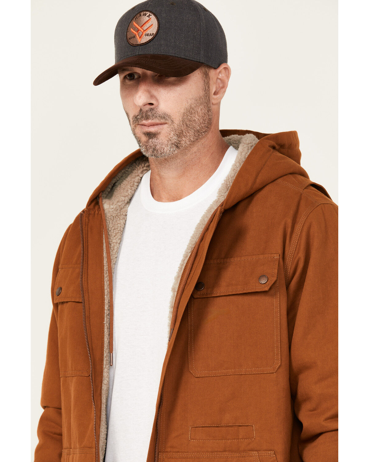 Image #2 - Lucky Brand Workwear Men's Chore Sherpa Lined Insulated Canvas Hooded Jacket, Brown, hi-res