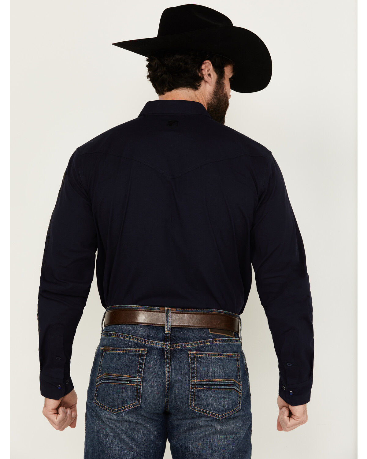 Image #4 - RANK 45® Men's Southwest Action Long Sleeve Snap Performance Western Shirt, Dark Blue, hi-res