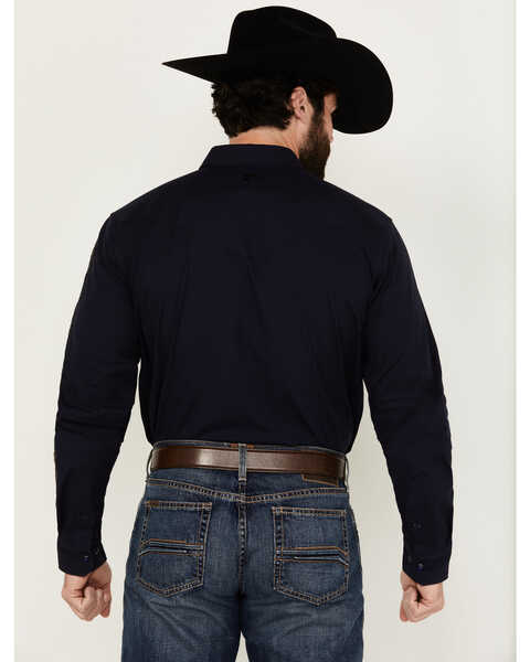 Image #4 - RANK 45® Men's Southwest Action Long Sleeve Snap Performance Western Shirt , Dark Blue, hi-res