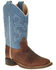 Image #1 - Old West Boys' Western Boots - Broad Square Toe, Brown/blue, hi-res