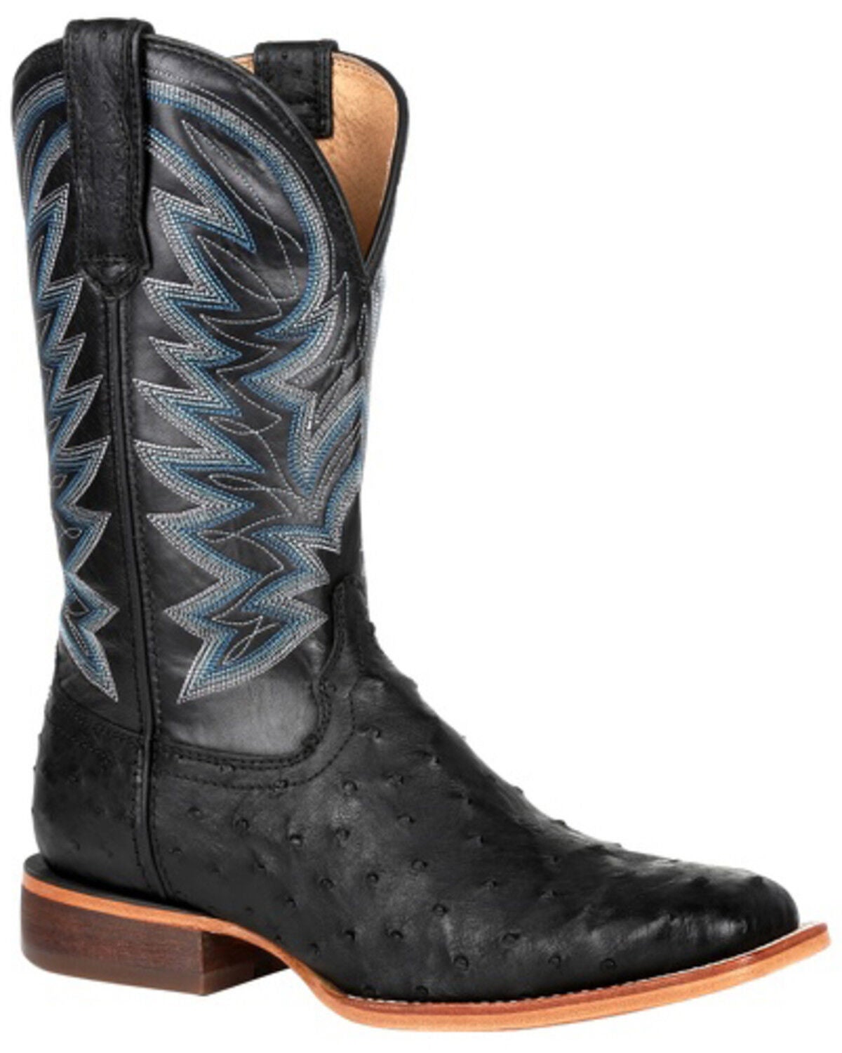 black ostrich square toe boots