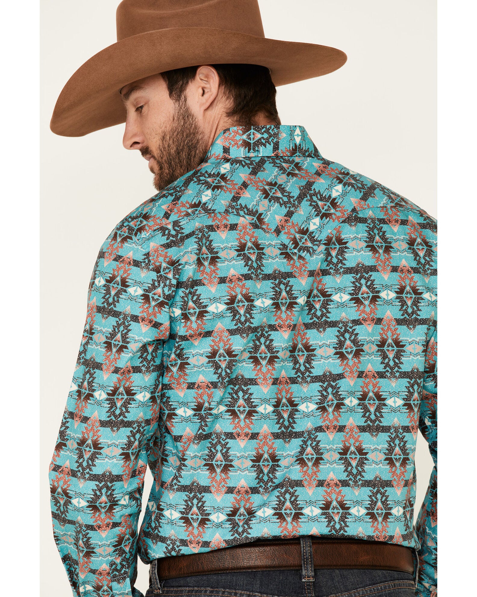 SHEPLERS Long-Sleeve Western Shirt, Men's Size L (approx.) polyester brown type Vintage Second Hand