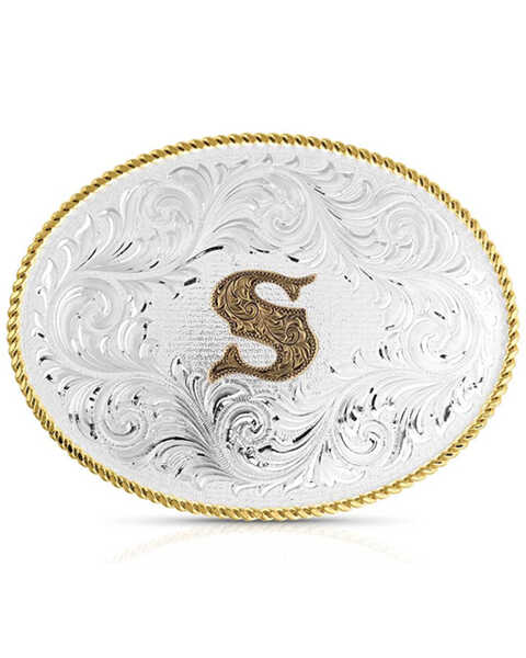 Image #1 - Montana Silversmiths Classic Western Oval Two-Tone Initial Belt Buckle - S, Silver, hi-res