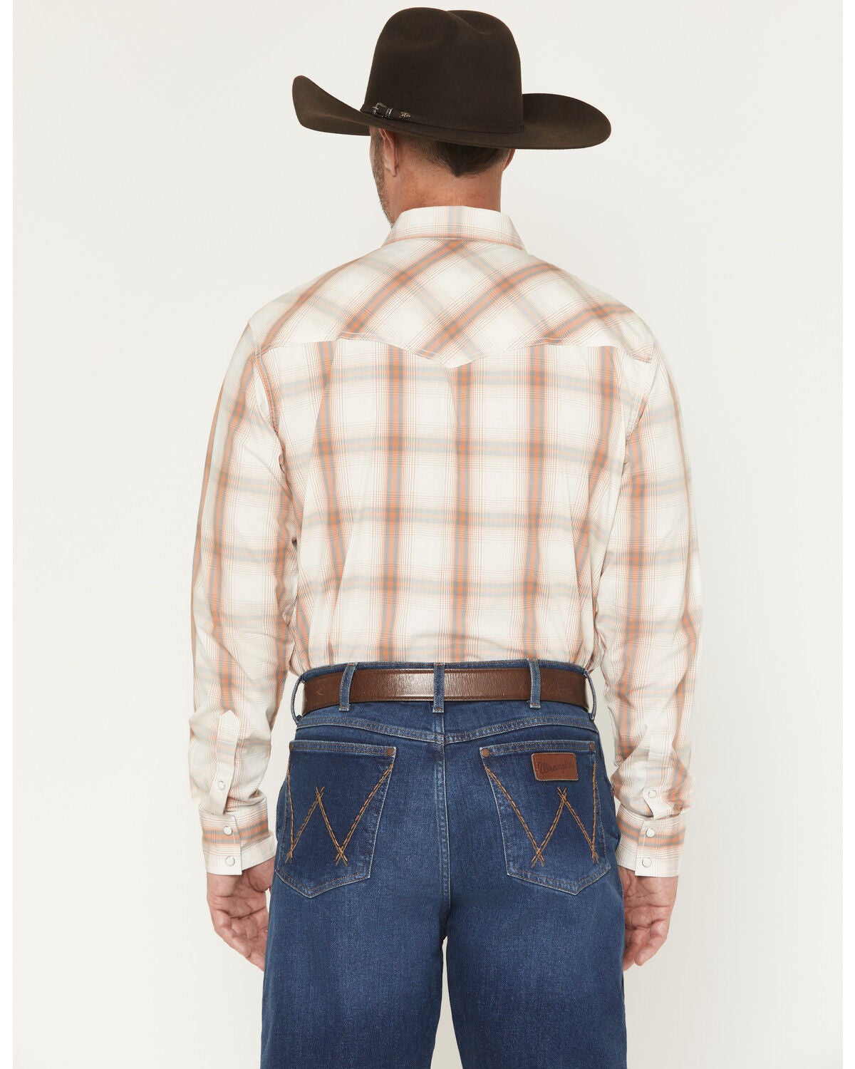 Image #4 - Wrangler 20X Men's Plaid Print Long Sleeve Snap Stretch Western Shirt, Cream, hi-res